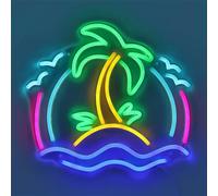 Panneau néon LED avec scène de cocotier et de plage, décoration murale alimentée par USB pour fêtes, bière, bars, cafés, mer, plage, paysage naturel, lumière néon, boisson froide, thé au lait