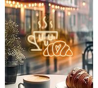 Panneau néon LED Coffee & Croissant, décoration murale pour café, bar, boulangerie, décoration murale, cadeau pour les amateurs de café