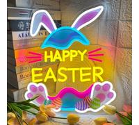 Panneau Neon LED Happy Easter, Intensité Réglable Alimentation USB, Œufs et Lapin LED pour Chambre, Décoration Murale de Fête, Décoration Intérieure de Pâques, Cadeau pour Enfants (style A)