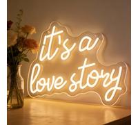 Panneau néon LED « It's a love story » - Décoration murale - Alimentation USB - Convient pour décoration de chambre à coucher, d'anniversaire et de mariage, cadeau pour petit ami, petite amie et