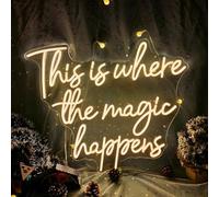 Panneau néon LED « This Is Where The Magic Happens » pour décoration murale, 61 cm, pour mariage, anniversaire, fiançailles, enterrement de vie de jeune fille, bar, 61 x 50,8 cm, blanc chaud