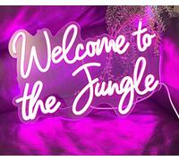 Panneau néon LED « Welcome to the Jungle » pour décoration murale - Panneau lumineux USB pour jardin, maison, porche, magasin, Noël, salon, bar (41,9 x 27,9 cm)