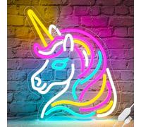 Panneau néon licorne - Décoration murale LED lumineuse à intensité variable pour chambre d'enfant, salle de jeux ou crèche, rose + jaune + bleu froid + blanc