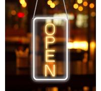 Panneau Neon Open - Led Open Sign - Panneau Lumineux USB 5V Transparent Acrylique pour Boutique, Café, Bar, Salon, Magasin, Club - 18.8x38cm, Économie d'énergie, Usage multiple