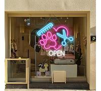 Panneau néon ouvert pour animaux domestiques, décoration de spa pour animaux domestiques