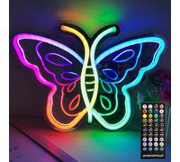 Panneau néon papillon, lumières néon papillon LED colorées, lueur colorée et alimentation USB, panneaux néon décoratifs pour chambre d'enfant fille dortoir (Papillon)
