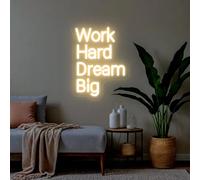 Panneau néon personnalisé Work Hard Dream - Décoration de bureau - Décoration murale à LED - Citations inspirantes - Cadeaux personnalisés