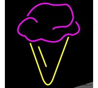 Panneau néon pour décoration murale, motif crème glacée dure en rose avec cône jaune, panneau d'art fait à la main, tube LED néon en PVC, 35,6 x 43,2 cm