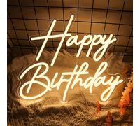 Panneau néon pour décoration murale, panneau lumineux à DEL à intensité variable, panneau « Happy Birthday » pour décoration de fête d'anniversaire de tous les âges, blanc chaud