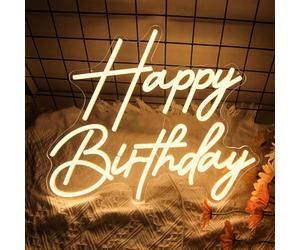 Panneau néon pour décoration murale, panneau lumineux à DEL à intensité variable, panneau « Happy Birthday » pour décoration de fête d'anniversaire de tous les âges, blanc chaud