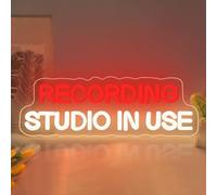 Panneau néon Recording Studio in Use - Intensité variable - Musique en direct - LED - Alimentation USB - Applique murale pour salle d'enregistrement, studio de musique, chambre à coucher, salle de