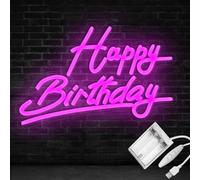 Panneau néon rose « Happy Birthday » alimenté par USB pour décoration murale, luminosité réglable, 38 x 25 cm