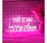 Panneau néon « This Is My Happy Place » pour décoration de chambre à coucher, décoration murale, table de nuit, interrupteur à intensité variable, alimentation USB, crochet adhésif inclus
