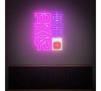 Panneau néon Tokyo, panneau néon japonais, art mural Tokyo Japon, panneau mural de voyage Tokyo, panneau LED Tokyo