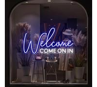Panneau néon « Welcome Come on in » - Panneau de bienvenue - Panneau de bienvenue - Panneau LED ouvert personnalisé pour restaurant, bar, magasin, magasin