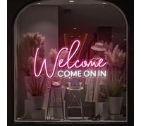 Panneau néon « Welcome Come on in » - Panneau de bienvenue - Panneau de bienvenue - Panneau LED ouvert personnalisé pour restaurant, bar, magasin, magasin