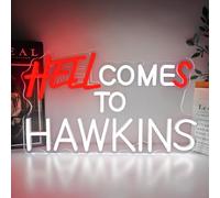 Panneau néon « Welcome to Hawkins » pour chambre à coucher, salle de jeux à intensité variable, panneau LED « Hell Comes to Hawkins », panneau lumineux effrayant pour les fans de cinéma