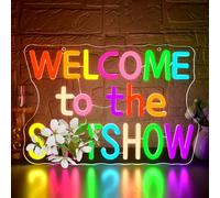 Panneau néon Welcome To The Show pour décoration murale à intensité variable - Lumières LED amusantes pour fête, art mural inspirant et positif pour bureau, bar, dortoir, cadeau pour adolescent