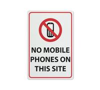 Panneau « No Mobile Phones On This Site » - 30,5 x 20,3 cm - Encre UV en aluminium imprimé pour la maison et le travail
