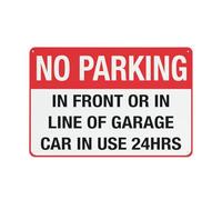 Panneau « No Parking In Front Or In Line Of Garage Car In Use 24 Hrs » - 30,5 x 20,3 cm