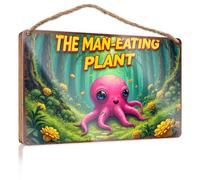 Panneau « No Solociting Signs The Man-Eating Plant : A Cute Forest Adventure » - Décoration murale amusante - Panneau en bois à suspendre (15 x 28 cm)