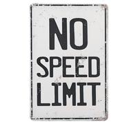 Panneau No Speed Limit, 30x20cm Plaque Métallique Vintage pour Garage Caverne d'Homme Chambre Garçons Art Automobile Décoration Murale Thème Voitures Course et Cadeau