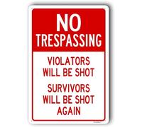 Panneau « No Trespassing », panneau de propriété privée, panneau d'avis, panneau amusant « Violators Will Be » 30 x 40 cm en métal et aluminium