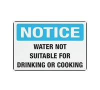 Panneau « Notice Water Not Suitable For Drinking or Cooking » - 8 x 12 - En aluminium antirouille - Résistant aux intempéries - Imperméable - Facile à monter