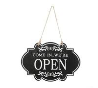 Panneau « Open Business », 27,9 x 20,3 cm, affichage double face, message ouvert fermé clair, matériau Dibond résistant aux intempéries, corde à suspendre facile pour porte de magasin (noir)