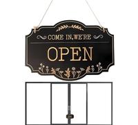 Panneau « Open Closed » - Bois - 30 x 20 x 0,5 cm - Double face - Peint à la main - Panneau d'affichage ouvert et fermé - Pour bureau, magasin, magasin, intérieur ou extérieur