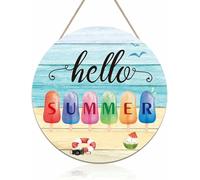 Panneau Panneau De Porte En Bois « Bonjour L'Ét頻 Style Campagne, Crochet De Porte En Bois Sur Le Thème De La Plage, Plaque De Porte À Suspendre