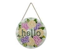 Panneau Panneau De Porte Rond En Bois Printanier « Bonjour, Bienvenue », Ornement Mural De Style Champêtre Pour Jardin.