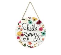 Panneau Panneau De Porte Rond En Bois Printanier « Bonjour, Bienvenue », Ornement Mural De Style Champêtre Pour Jardin.