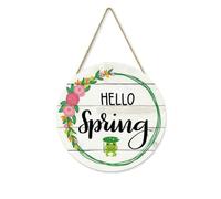 Panneau Panneau De Porte Rond En Bois Printanier « Bonjour, Bienvenue », Ornement Mural De Style Champêtre Pour Jardin.