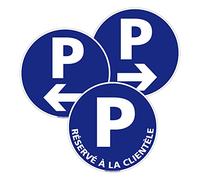 Panneau Parking. Lot de 3 Panneaux Parking. Réservé à la clientèle. Panneau Parking avec flèches. Panneau signalisation Parking Bleu - Diamètre 280 mm, Plastique PVC 1,5 mm