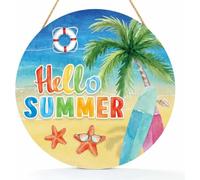 Panneau Pendentif Décoratif Hawaïen « Bonjour L'Ét頻, Étiquette Ronde En Bois, Décoration Pour Fête Sur La Plage