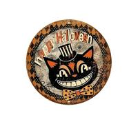 Panneau Pendentif En Bois Sur Le Thème D'Halloween, Représentant Un Chat Noir Et Un Fantôme Citrouille, De Forme Ronde Et Originale.