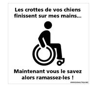 Panneau Pensez Aux Personnes en Fauteuil, Ramassez Les Crottes De Votre Chien- Dimensions 250 x 250 mm - Aluminium 2 mm - Protection Anti-UV