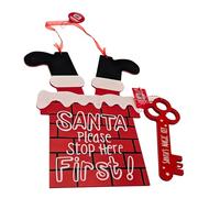 Panneau Père Noël Stop Here 30,5 x 38,1 cm et clé du Père Noël en bois 22,9 x 8,9 cm | Décorations de Noël pour extérieur et intérieur | Remplissage de boîtes de réveillon de Noël (rouge)