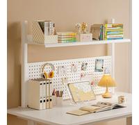 Panneau perforé d'extension de bureau - Design en bois à clipser pour un rangement peu encombrant, petite étagère d'extension de bureau pour une organisation efficace au-dessus du bureau