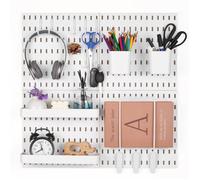 Panneau perforé mural 280x280 mm en HIPS et ABS blanc lot de 4 avec accessoires pour rangement d'outils de garage