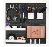 Panneau perforé mural 280x280 mm en HIPS et ABS noir lot de 4 avec accessoires pour rangement d'outils de garage