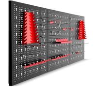 Panneau perforé - TECTAKE - Panneau d'outillage perforé JONAH 3 plateaux Lot de 25 crochets et supports extensible - Noir/rouge
