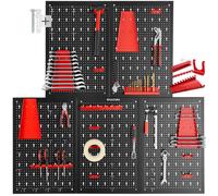 tectake® Panneau Mural Perforé Porte outils mural Lot de 5 Panneaux 200 x 2 x 60 cm 43 pcs Crochet & Supports, Extensible Système de rangement Outillage & visserie