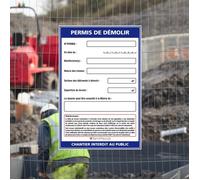 Panneau permis de démolir + marqueur noir - Avec oeillet - SIGNALETIQUE.BIZ