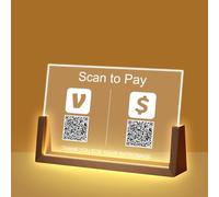 Panneau personnalisé en acrylique avec code QR - Plaque QR personnalisée pour numériser les paiements, les réseaux sociaux et le partage WiFi et les affaires avec base en bois en forme de U en option