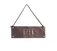 Panneau personnalisé en bois ouvert fermé pour entreprise Panneau à suspendre en noyer avec corde en cuir de vache double face vintage parfait panneau d'heures de bureau pour porte en verre