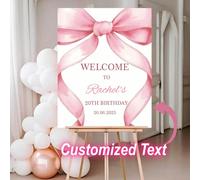 Panneau personnalisé rose avec nœud et bienvenue avec nom et âge - Tableau d'anniversaire personnalisé pour filles 1ère/2ème/3ème fête d'anniversaire, mariage, anniversaire, retraite - Lettrage élégan