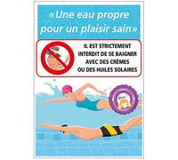 Panneau piscine eau propre pour un plaisir sain. Interdiction de baignade avec crèmes et huiles de bain adultes (S_H0524) - 210 x 300 mm - Adhésif - Adhésif -