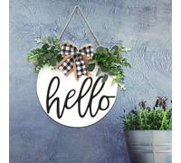 Panneau Plaque De Porte Décorative « Bienvenue » Avec Clochette, Nœud, En Bois Rond, À Suspendre Soi-Même, Avec Logo « Bonjour »